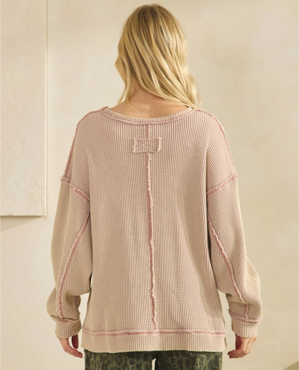 SAGE & FIG ST8020 THERMAL OVERSIZED PULLOVER MAUVE