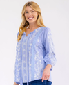 SAVANNA JANE T11486 FLORAL EMBROIDERY TOP LIGHT BLUE