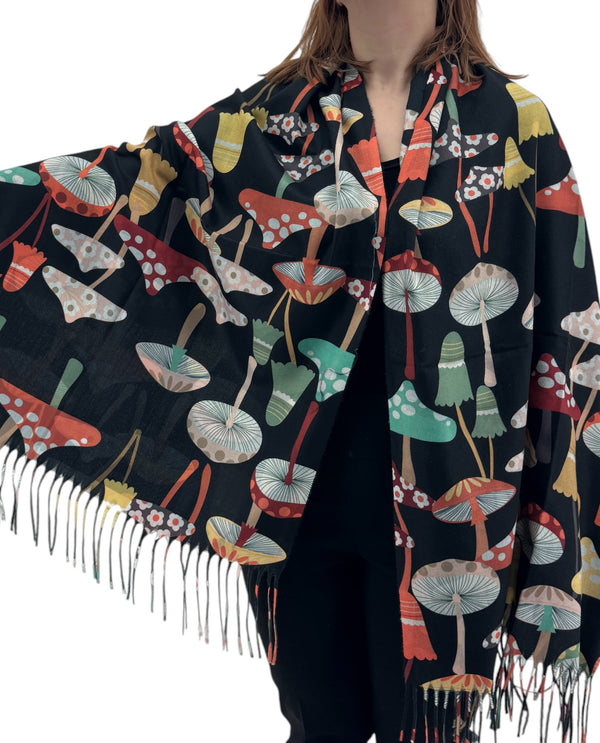 SF240127 FOREST MUSHROOMS PRINT SHAWL
