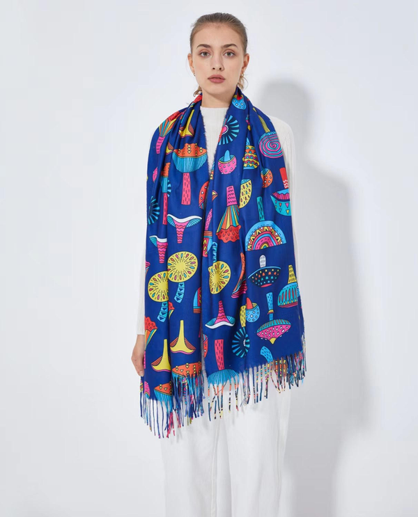SF40123 MAGIC MUSHROOM PRINT SHAWL