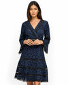 SHANI S-1633 BLACK/BLUE LACE BELL SLEEVE DRESS