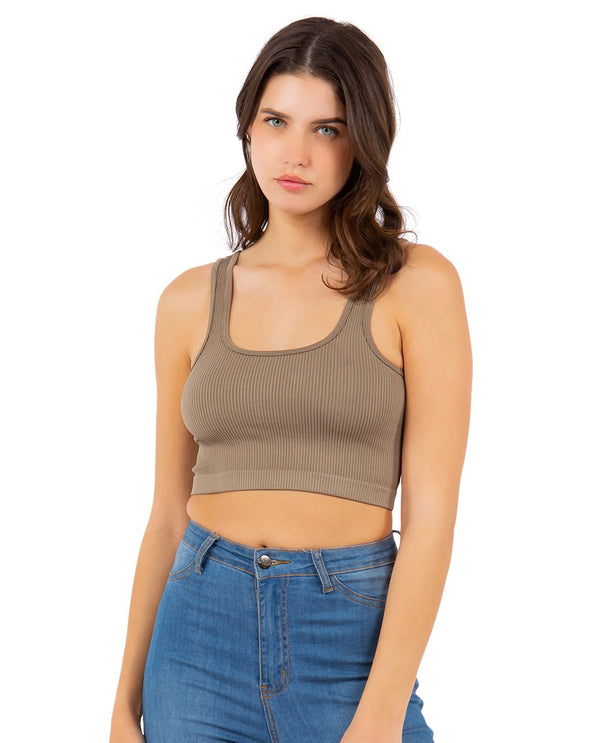 SLT03 RIBBED SQUARE NECK CROP TOP PALE COCO