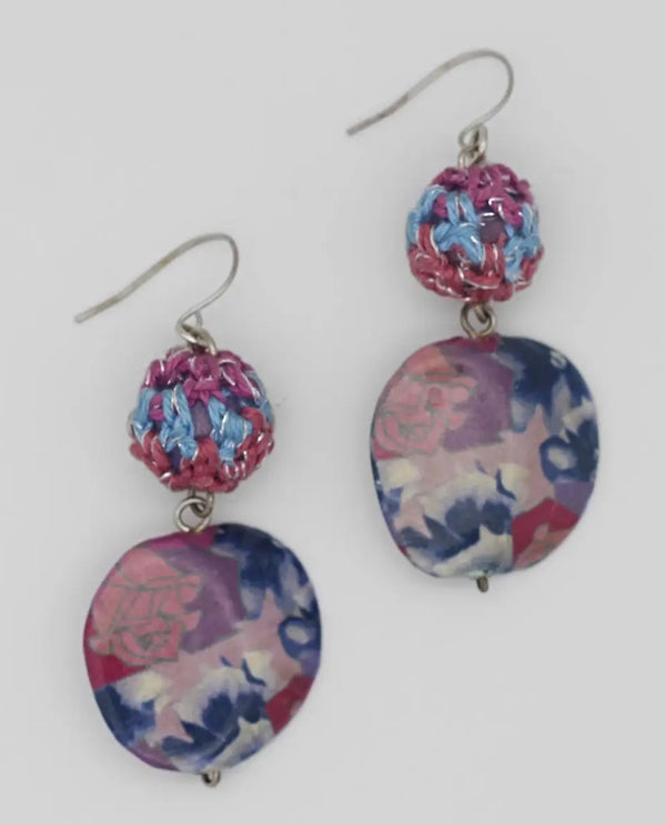 SYLCA SMP23E21 FLORAL DECOUPAGE STATEMENT EARRING PINK