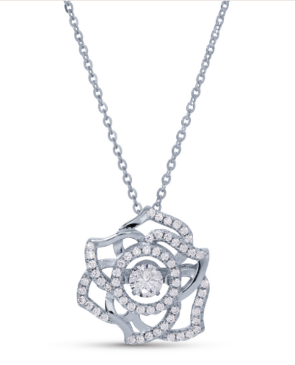STERLING SILVER CZ DANCING STONE FLOWER NECKLACE
