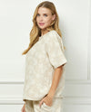 SEE AND BE SEEN T3846 JACQUARD LINEN BLEND TOP Taupe