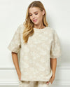 SEE AND BE SEEN T3846 JACQUARD LINEN BLEND TOP Taupe