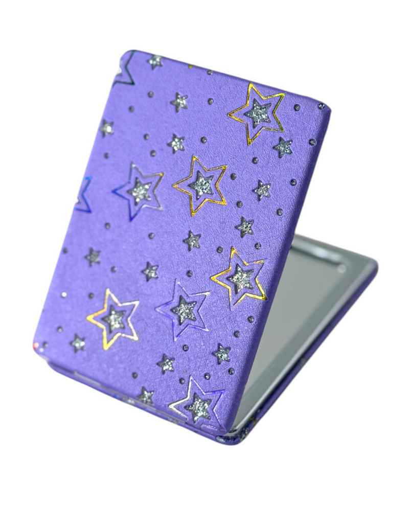 T642091 GLITTER STAR COMPACT MIRROR PURPLE