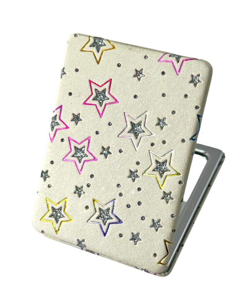 T642091 GLITTER STAR COMPACT MIRROR WHITE