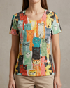 TEE PARTY XTP-1 SPARKLE CAT SHORT SLV TOP TEAL