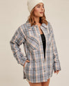 HEM & THREAD TH-35232 QUILTED PLAID SHACKET DUSTY BLUE