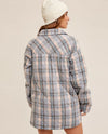 HEM & THREAD TH-35232 QUILTED PLAID SHACKET DUSTY BLUE