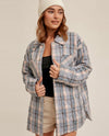 HEM & THREAD TH-35232 QUILTED PLAID SHACKET DUSTY BLUE