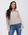 TH-LB191L3 L/S REMOVABLE HOOD FAUX LEATHER JACKET CREAM