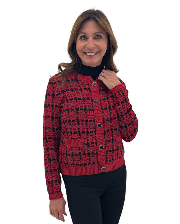 TH-NS1495 GRID KNIT BUTTON DOWN SWEATER