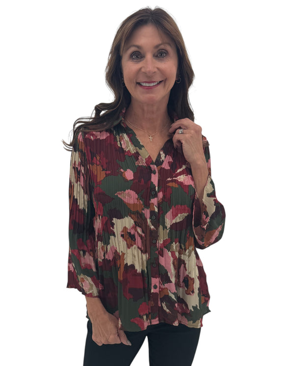 TH-NT1457 PLEATED BTTN DOWN TOP
