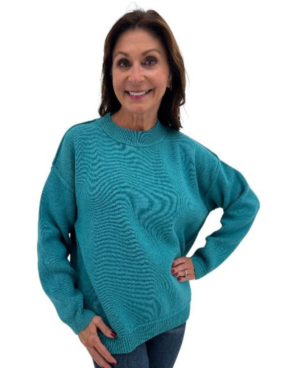 TH-SF1291 L/S KNIT PULLOVER SWTR teal