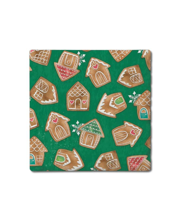 THIRSTY SEASONAL STONE ABSORBENT STONEWARE COASTERS GINGERBREAD HOUSE
