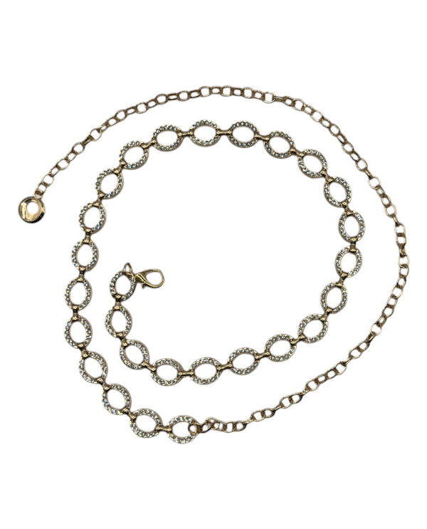 TO-40722 RHINESTONE OVALS CHAIN BELT GOLD