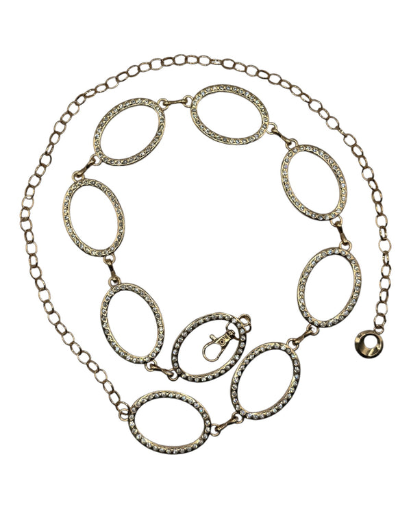 TO-40730 OVALS W/STONES CHAIN BELT GOLD