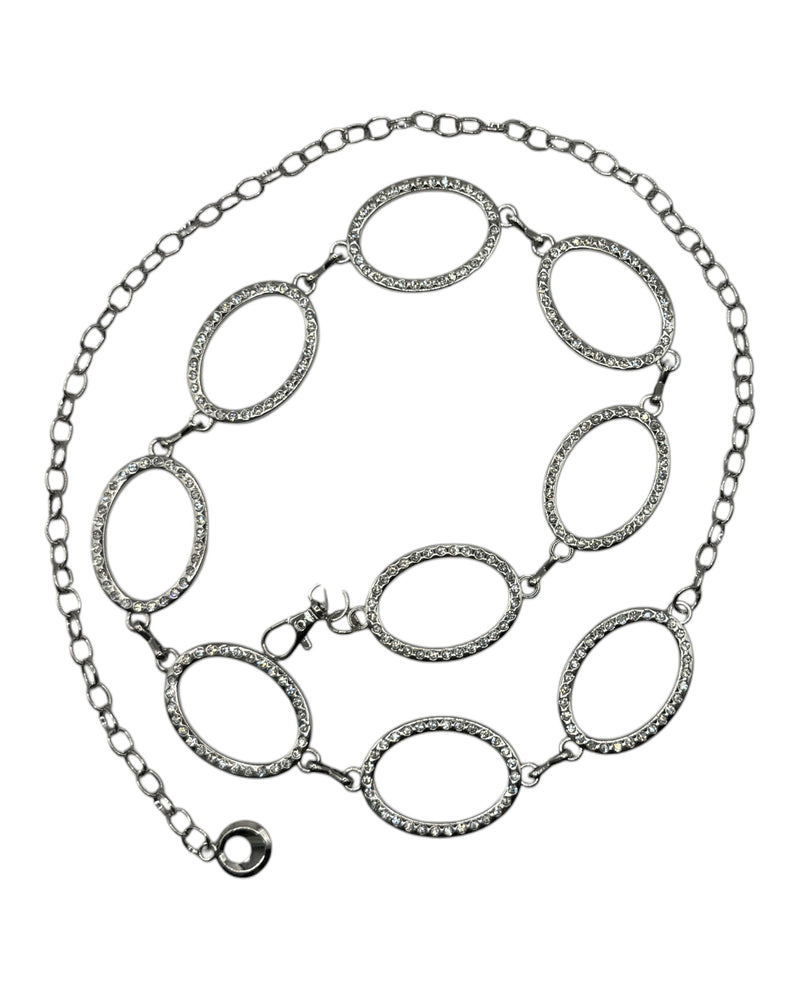 TO-40730 OVALS W/STONES CHAIN BELT SILVER