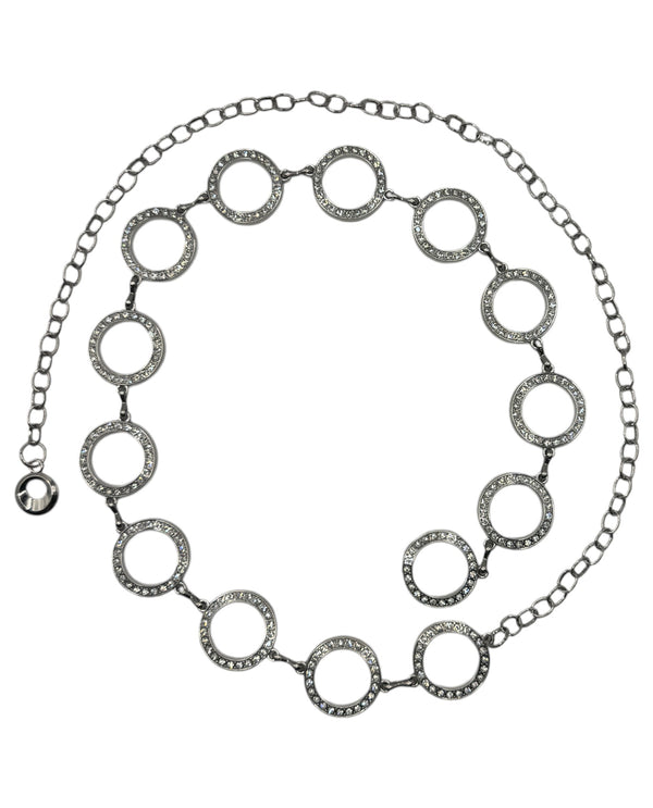 TO-40731 CIRCLES/STONES CHAIN BELT SILVER