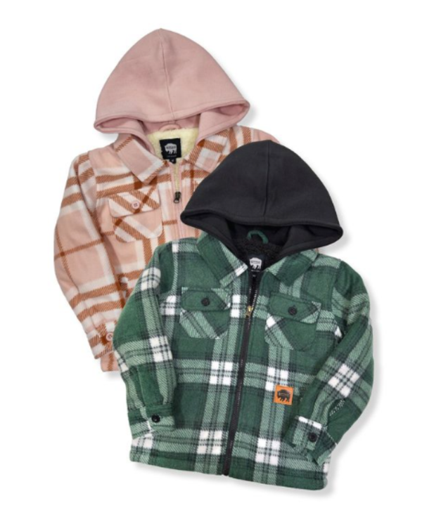 TODDLER'S SHERPA LINED HOODED TARTAN PLAID FLEECE