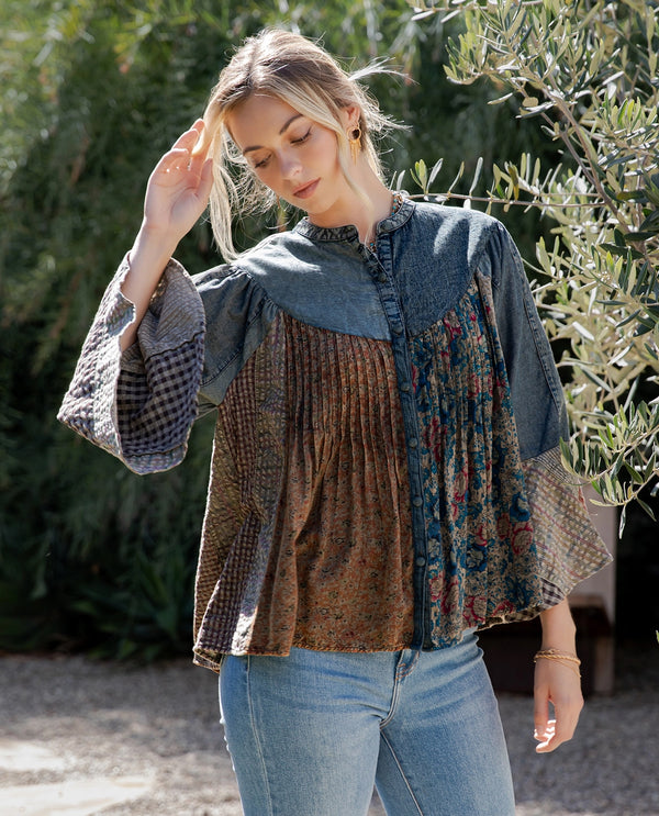 YOUNG THREADS TP45318 PATCH BELL SLEEVE SHIRT VINTAGE