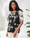 TRIBAL 2480O FLUTTER SLEEVE CREW NECK BLACK