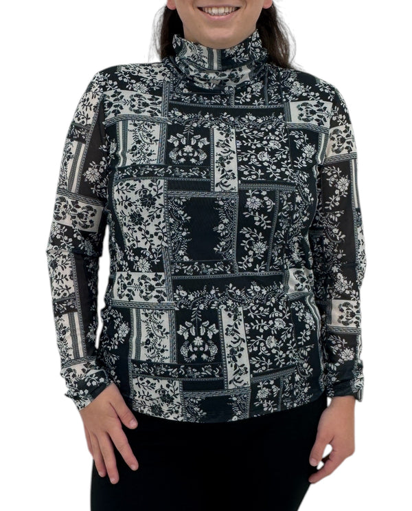 TRIBAL 5621O TURTLENECK LINED TOP BLACK/WHITE