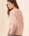 TRIBAL 6301O-5781 TWEED LIKE SEQUINED SWEATER CARDIGAN macaron
