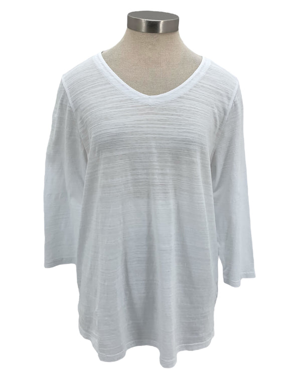 FOCUS TS101 V NECK 3/4 SLEEVE TOP WHITE