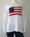 KLD 44981 V NECK US FLAG GRAPHIC HANDMADE SWEATER IVORY