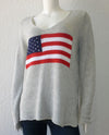 KLD 44981 V NECK US FLAG GRAPHIC HANDMADE SWEATER  GREY