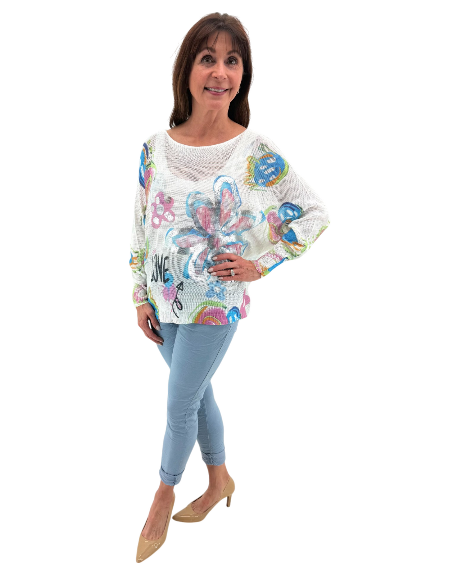 MADE IN ITALY 52000 ONE SIZE MESH PRINT SWEATER | Foil Detail Sweater