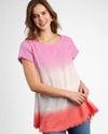 UMGEE A0009 OMBRE LINEN FRAYED TOP BUBBLE PINK