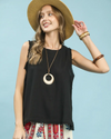 UMGEE B7040 BACK BUTTON DOWN LINEN TOP BLACK