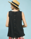 UMGEE B7040 BACK BUTTON DOWN LINEN TOP BLACK