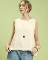 UMGEE B7040 BACK BUTTON DOWN LINEN TOP OATMEAL