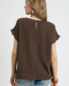UMGEE C5103 SCALLOPED ROUND NECK TOP ESPRESSO