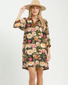 UMGEE C5943 COLLARED PUFF SLEEVE MIXED MEDIA PRINT DRESS