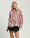 UMGEE C6855 POLKA DOT LONG SLEEVE BUTTON DOWN BLOUSE ROSE