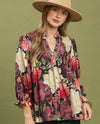 UMGEE D1099 FLORAL PRINT BUTTON DOWN black