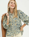 UMGEE D1142 FLORAL PRINT BUTTON DOWN TOP denim