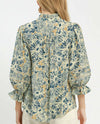 UMGEE D1142 FLORAL PRINT BUTTON DOWN TOP denim back