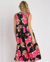 UMGEE K6560 SLEEVELESS TIERED FLORAL MAXI DRESS BLACK MIX BACK