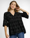 UMGEE K8974 POLKA DOT BABY DOLL TOP BLACK