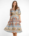UMGEE K9028 BORDER PRINT MIDI DRESS BLUE MIX