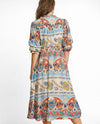 UMGEE K9028 BORDER PRINT MIDI DRESS BLUE MIX BACK