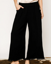 UMGEE N6667 WIDE LEG FRAYED HEM PANT BLACK