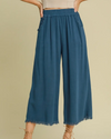 UMGEE N6667 WIDE LEG FRAYED HEM PANT SLATE BLUE